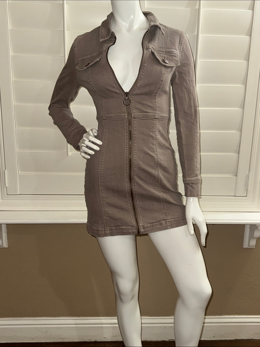 BDG UO June Zip Front Mini Dress Brown